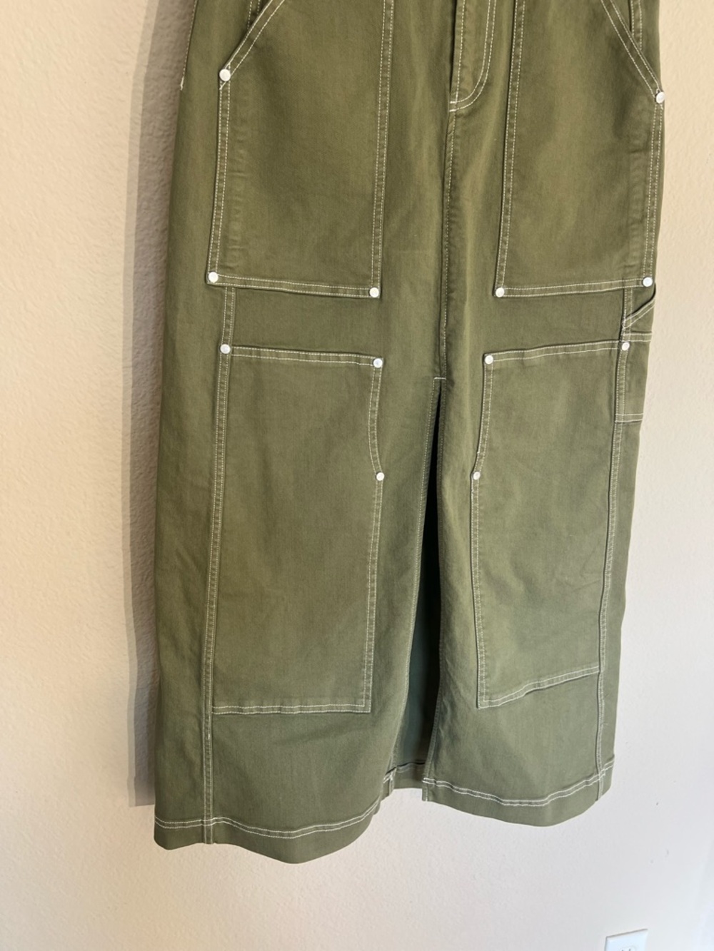 NWT Anthropologie Pilcro Carpenter Maxi skirt moss green utility cargo sz 6 - Picture 8 of 14